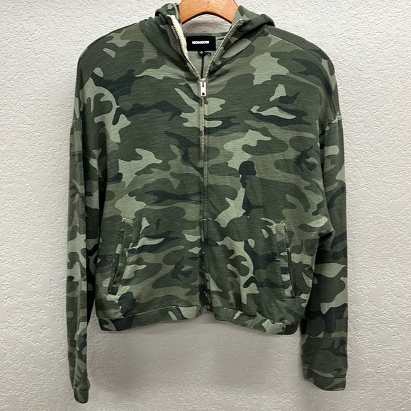 Monrow X Revolve Urban Zip Hoodie in Light Olive S NEW - Picture 2 of 7